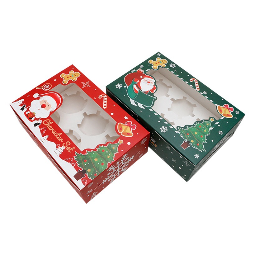 Christmas window 4-piece 6-piece paper cup cake box cup cake packing box egg tart baking pastry gift box
