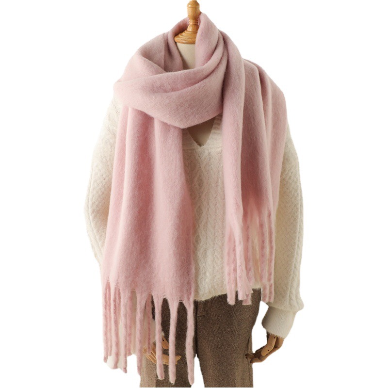 Mohair scarf solid color all-match winter warm lengthened tassel scarf men's and women's European and American export thick scarf