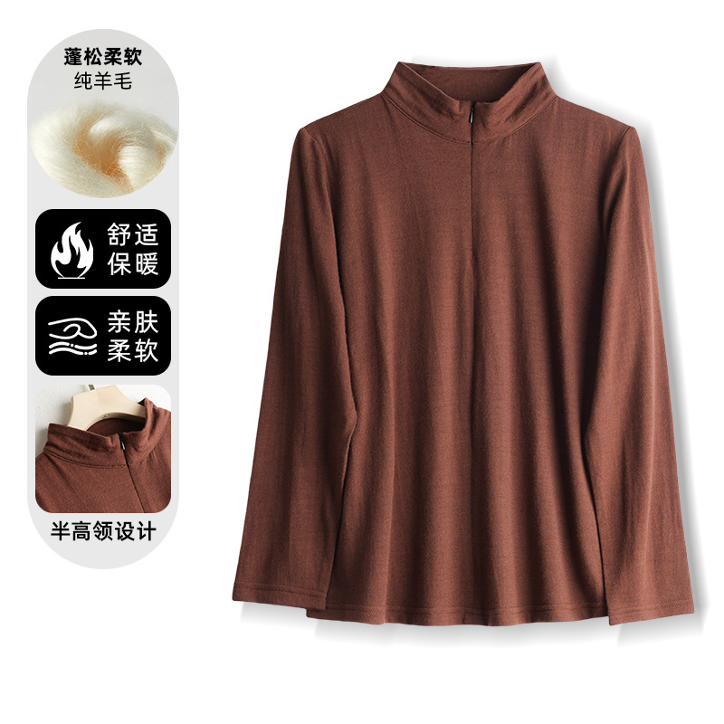 100% Wool Half-Zip Bottoming Shirt for Women, Autumn and Winter Half Turtleneck Sweater Top for Women, Warm Inner Wear and Outer Wear Sweatshirt