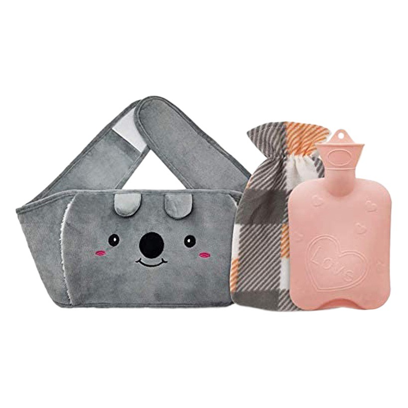 Picture of Three-piece hot water bag with cloth cover water injection waist warming belly warming Kaola belt PVC hot water bag warm belt