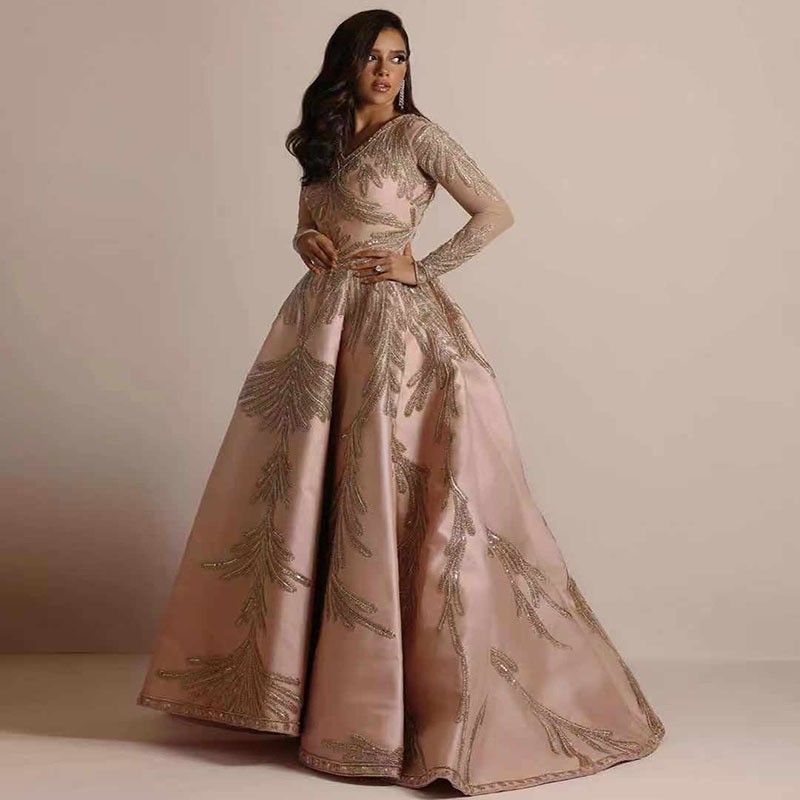 2025 Spring New European and American Foreign Trade Women's Independent Station Bright Cloth Bronzing Large Sleeve Long Skirt Banquet Sexy Evening Dress