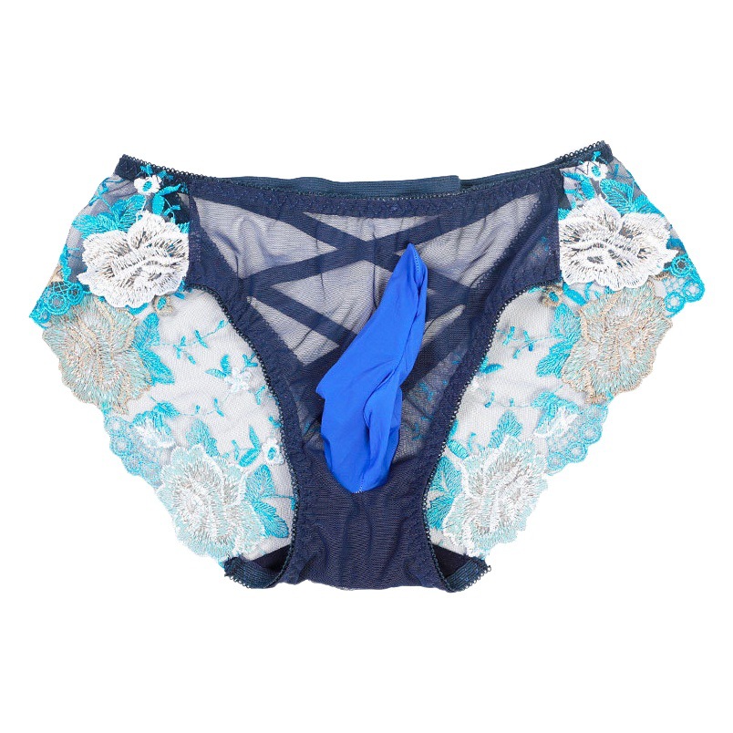 Vintage Sexy Lace Embroidered Underwear Men's JJ Set Sexy Transparent Temptation plus size Embroidered Low Waist Briefs