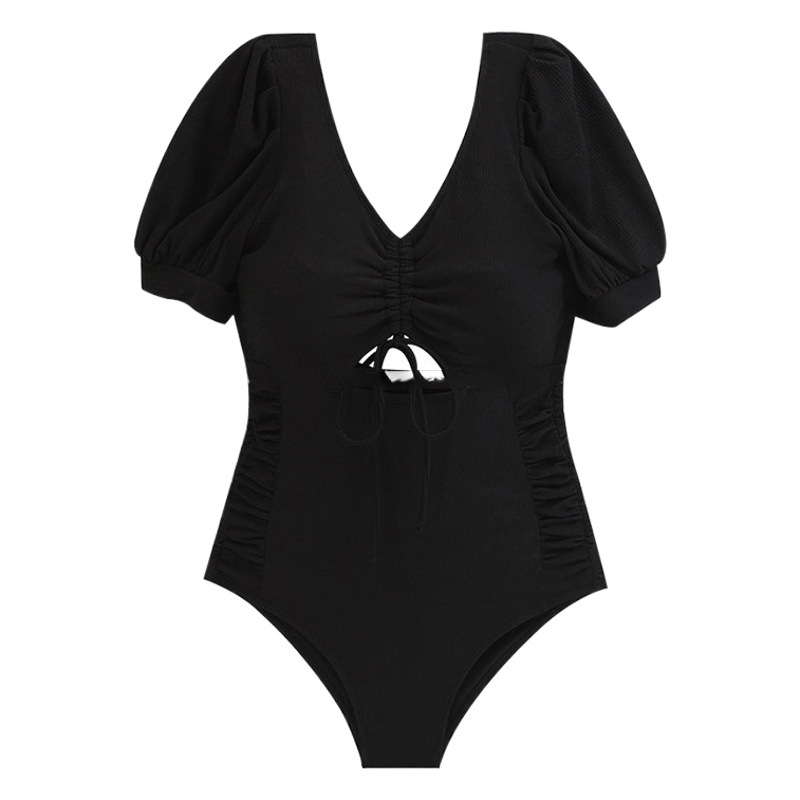 Korean Style Conservative Swimwear Women's Slim-fit Slim-fit Slim-fit Half-sleeve Sunscreen Backless Beach Hot Spring Swimwear