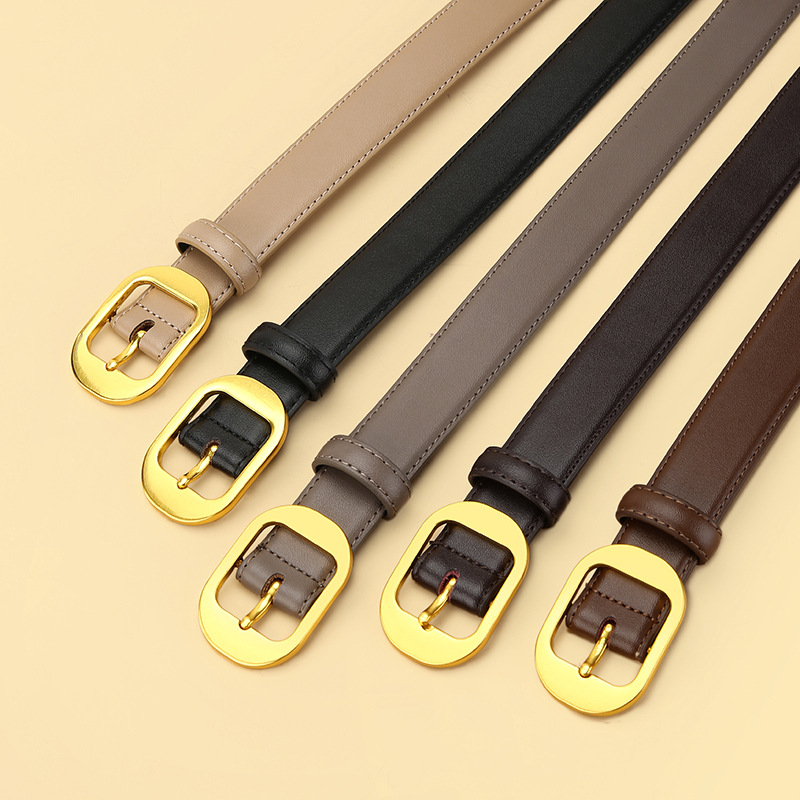 Women's belt real cowhide versatile new fashion belt women's decorative jeans with casual simple black