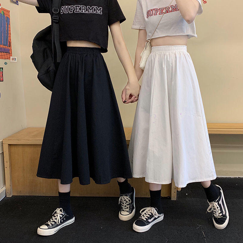 2025 New Korean Style Skirt Women's Long Skirt Summer High Waist Slim Student Mid-Length High Waist A-Line Skirt Wholesale