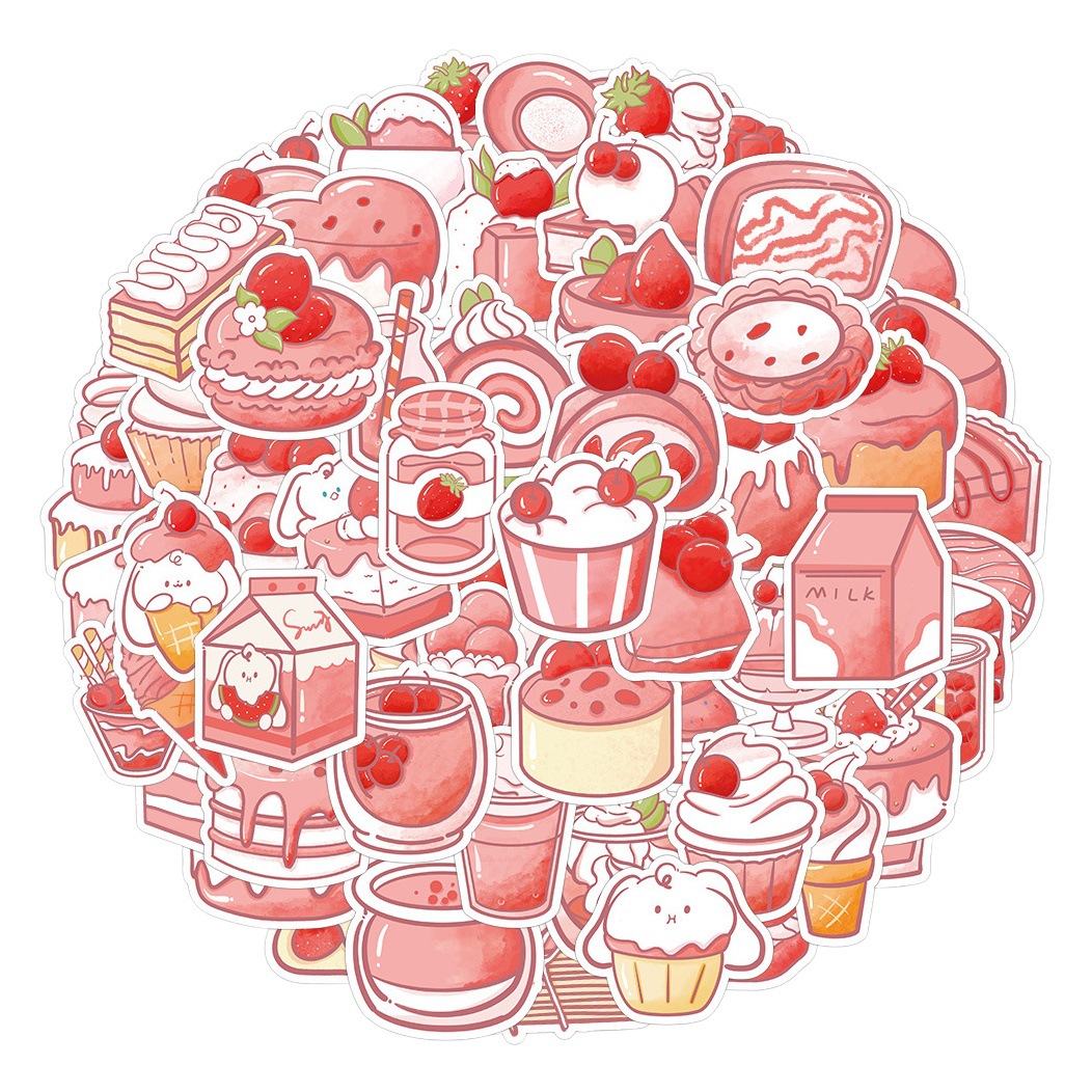 60 original kawaii pink dessert ins style graffiti stickers mobile phone shell guitar water cup stickers material