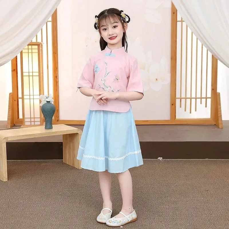 Picture of Chinese Style Girls' Hanfu Children's Ancient Suit Tang Suit Spring and Summer New Performance Show Cheongsam Improved dress Summer Suit