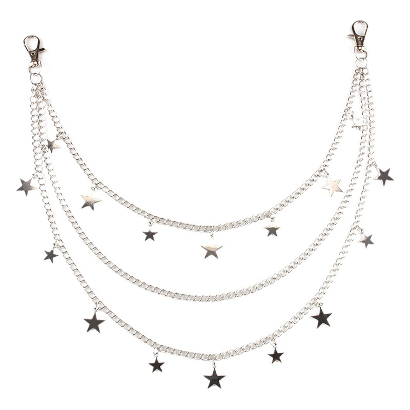 European and American Cross-border Jewelry Fashion Punk Style Star Multi-layer Pendant Waist Chain ins Style Hip-hop Necklace