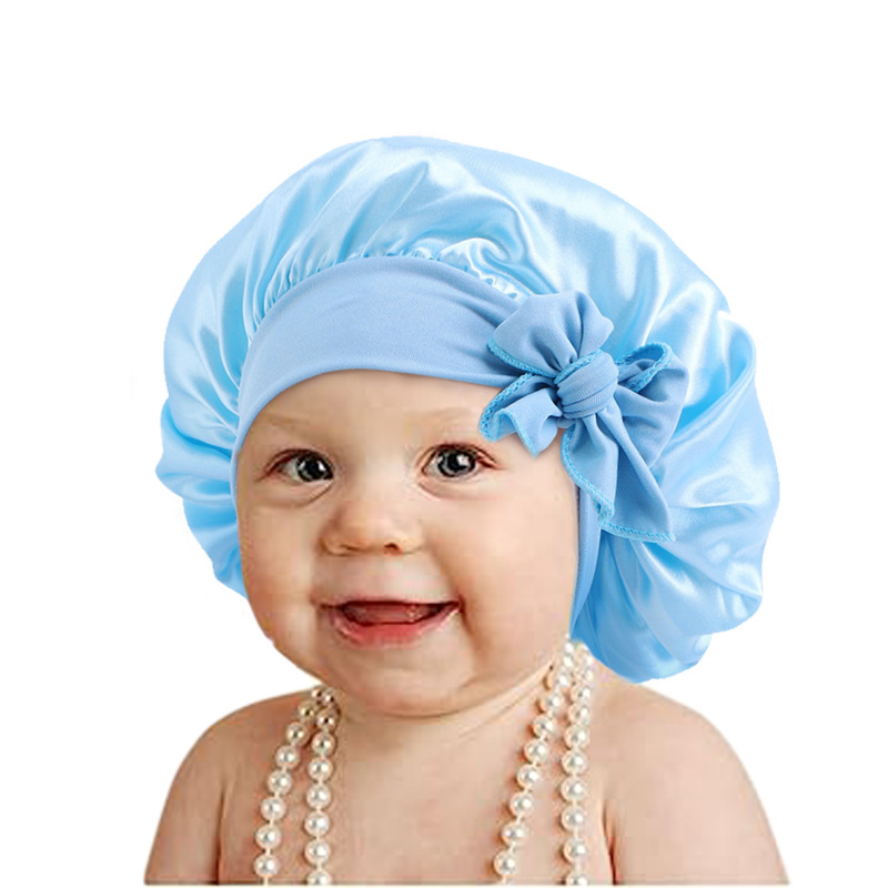 Picture of Children's milk silk ribbon headscarf hat baby satin nightcap knotted shower cap JDKB-21B