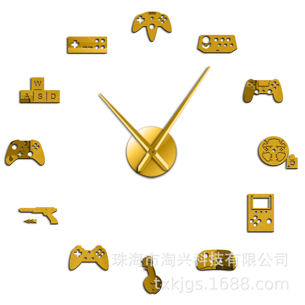 Cross-border DIY wall clock 3D mirror wall clock mute wall clock game machine pattern home living room decoration large clock