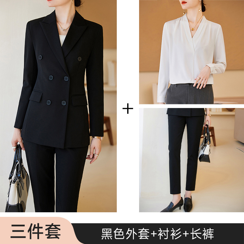 Picture of navy blue Suit Jacket Women's Autumn and Winter 2023 New Temperament Double-breasted Professional suit Work Clothes Dress Suit