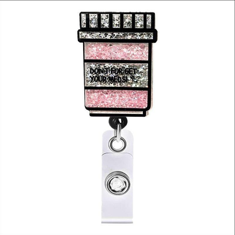 Picture of Acrylic Hollow Sand Easy Pull Buckle Cartoon Smiley Needle Retractable Rotating Easy Pull Badge Reel