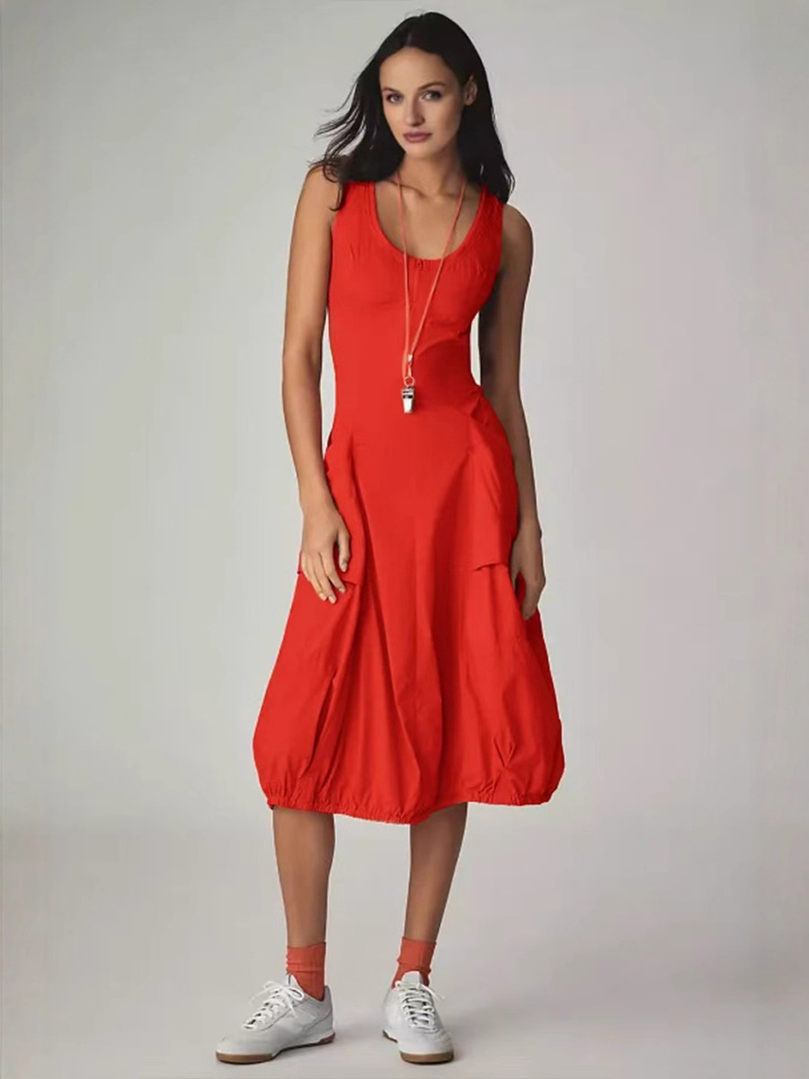 2025 Summer Popular European and American Cross-Border Foreign Trade Women's Slim Dress Backless Sleeveless Vest Suspender Bubble Dress