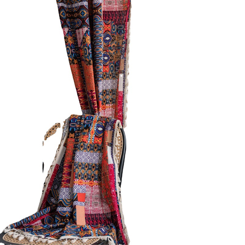 Yiman Qiyun Curtain Finished Bohemian Patchwork Printed Kitchen Curtain Country Style Living Room Semi-Shaded Bay Window