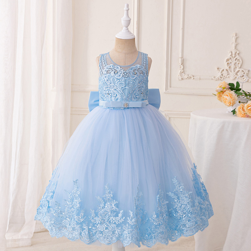 Picture of New Birthday Party Sleeveless Girls Dress Pattern Mesh Princess Dress Wedding Bow Children's Dress Dress