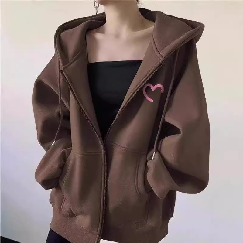 Picture of Design Sense Semi-Love Printed Cardigan Sweater Women's oversize Simple Hooded Casual Loose Coat Autumn and Winter