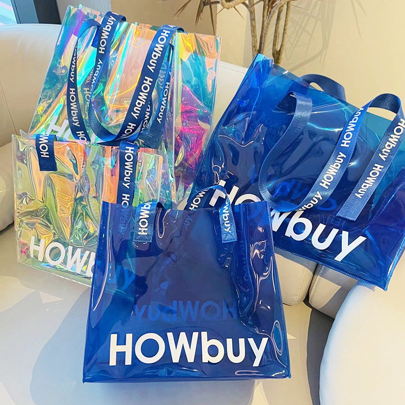 Picture of pvc Laser Bag Internet Celebrity Plastic Handbag Transparent Hand Gift Bag Colorful Jelly Bag Spot Printable logo