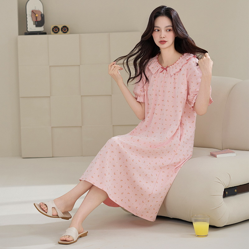 Nightgown for Women Summer Pure Cotton 2025 New Short-Sleeved Women's Large Size Pregnant Women Floral Home Wear Pajamas for Women