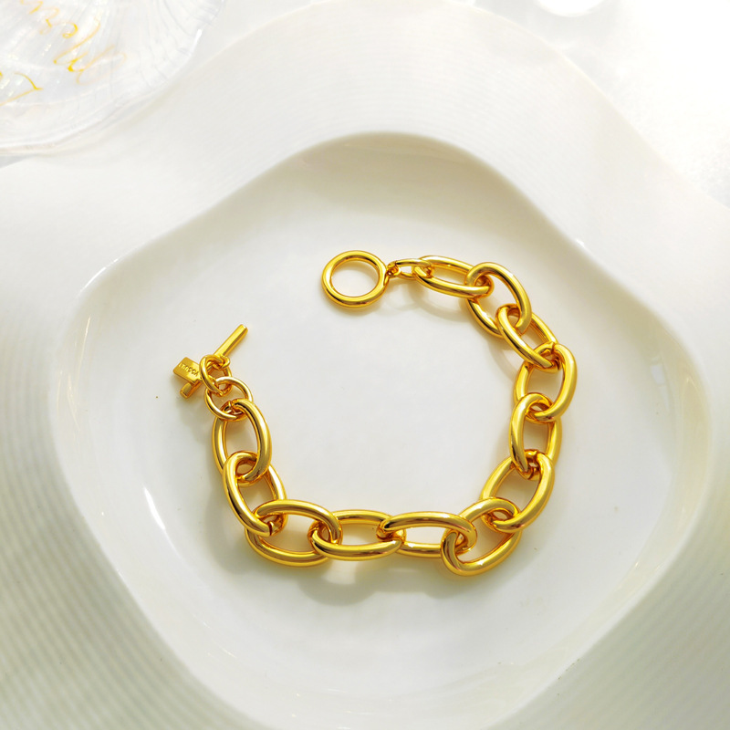 Picture of Copper plated real gold European and American fashion antique bracelet temperament street fashion bracelet personality Internet celebrity new hand jewelry