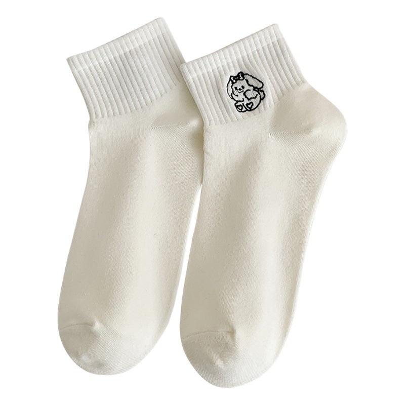 White Socks Women's Mid-tube Socks Summer Thin Spring and Autumn Women's Japanese Style Cute Embroidered All-match Short Tube Cotton Socks Short Socks