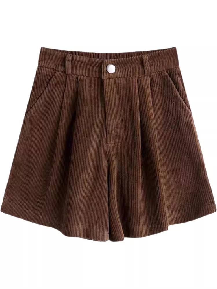 Picture of 2023 Autumn and Winter Corduroy Shorts Women's High Waist Slimming Wide Leg Pants Fashionable Korean Retro A- Shoe Pants