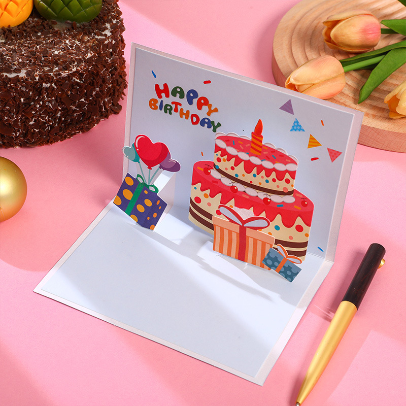 Picture of New ins three-dimensional birthday cake greeting card cute creative folding 3D blessing diy handmade gift blessing card