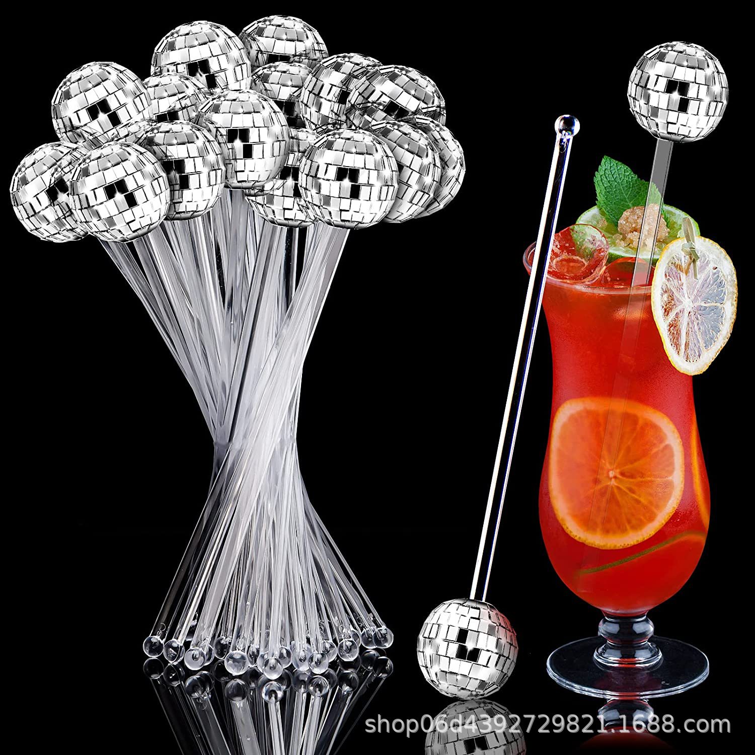 Disco Mirror Ball Mixing Stick Creative Cocktail Christmas Ball Mixing Stick Birthday Party Decoration