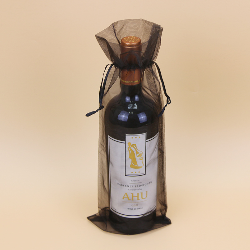Picture of Drawstring wine bag yarn bag organza drawstring gift yarn bag drawstring red wine gift packaging bag in stock straight hair