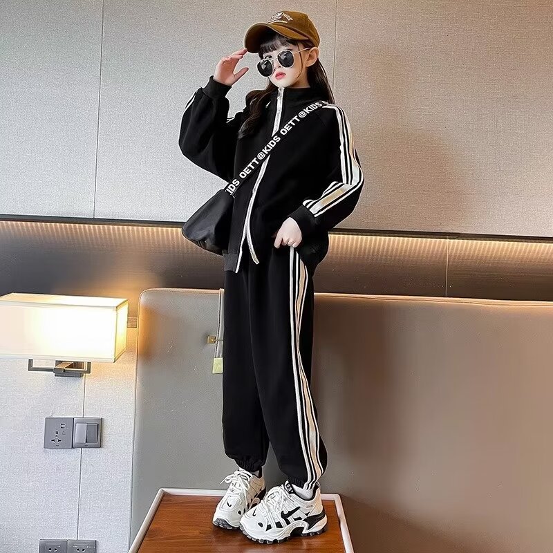 Girls' Spring Suit 2024 New Fashionable Western Style Big Children's Sweatshirt Sports Casual Pants Girls' Spring and Autumn