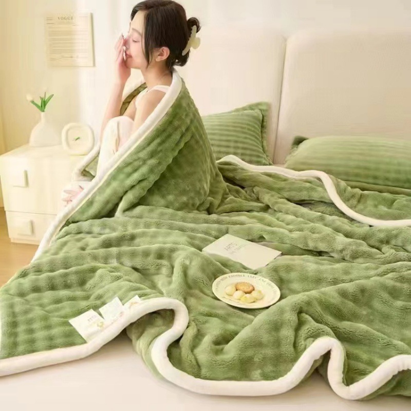 Picture of Light luxury high-grade rabbit velvet blanket double-sided velvet thickened multifunctional air conditioning blanket lunch break blanket gift blanket wholesale