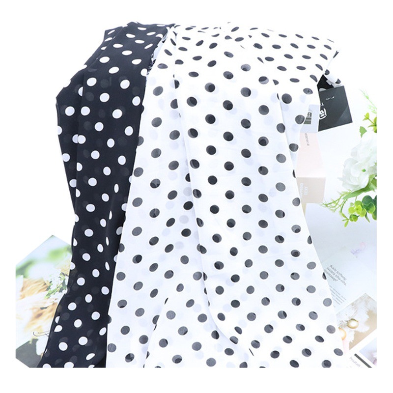 New sale black white spot print chiffon printed fabric clothing scarf polyester printed fabric