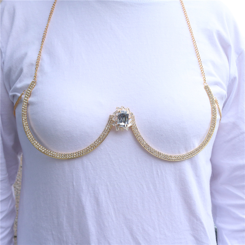 Amazon hot sale chest decoration luxury Square rhinestone chest support sexy simple body chain wholesale body chain