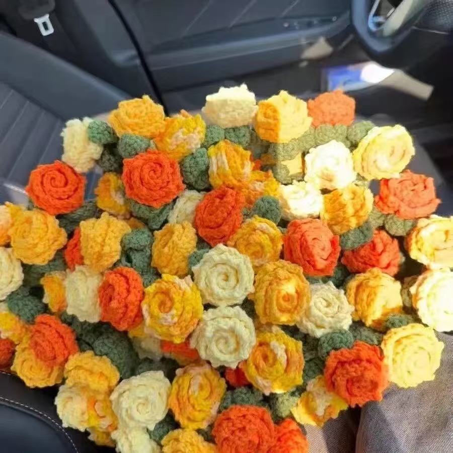 Picture of Pointed Rose Bouquet Blanket Pure Hand Woven DIY Wool Material Pack Creative Crochet Flower Blanket Gift