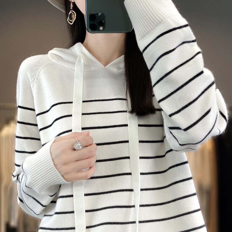 Autumn 2023 sweater women's sweater pullover hoodie hoodie women's coat striped sweater women's Korean version of loose wholesale