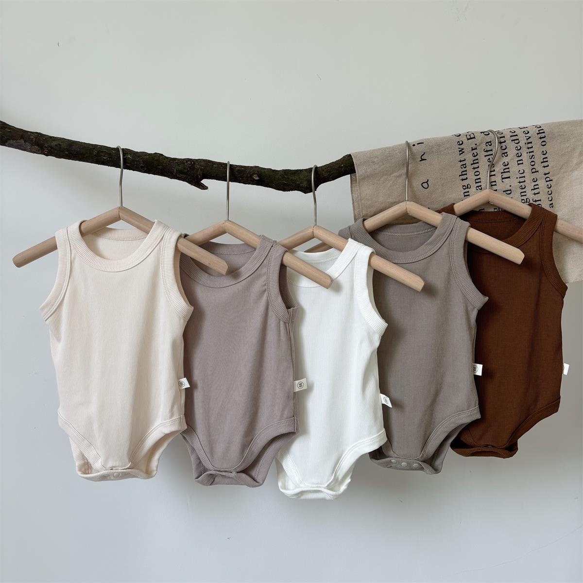 Baby Sleeveless Bodysuit Summer Thin Threaded Jumpsuit Newborn Male and Female Baby Pure Color Bodysuit