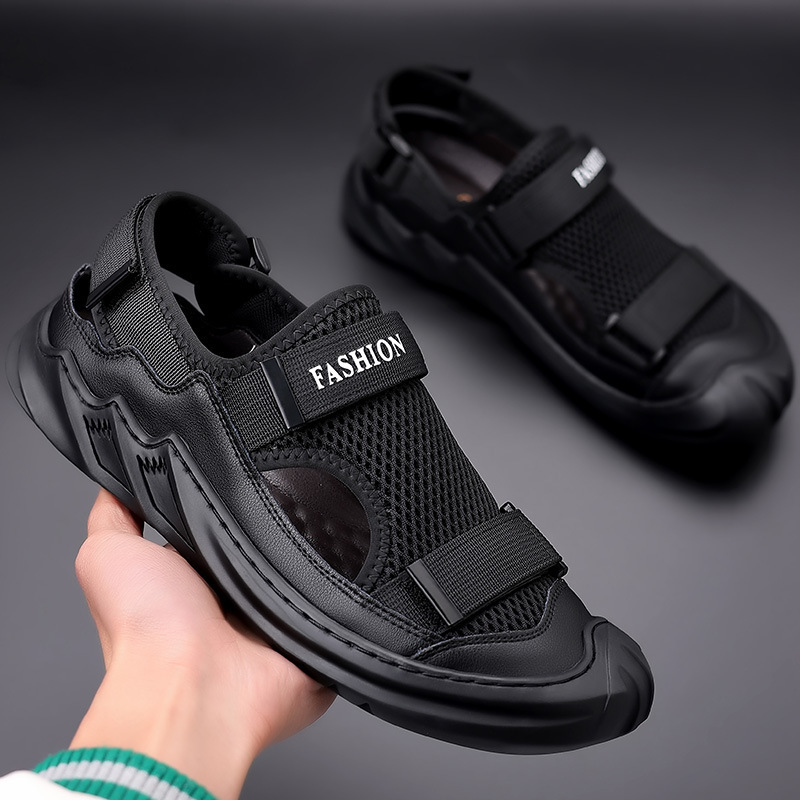 (Cowhide) WZ fashion Joker mesh stitching breathable men's casual sandals casual shoes 5533