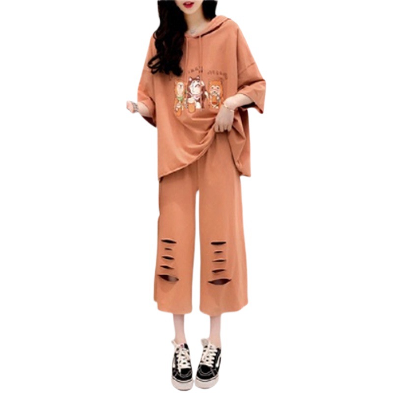 Fresh Style T-Shirt Set Women's Summer ins Cyber Celebrity Loose Foreign Style Cropped Pants Two-Piece Trendy Set