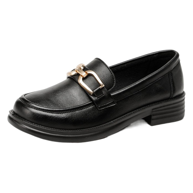 Small Leather Shoes for Women 2024 New Flats Versatile Low-Heeled Slip-On Loafers Black Soft-Soled Work Shoes Soft Leather