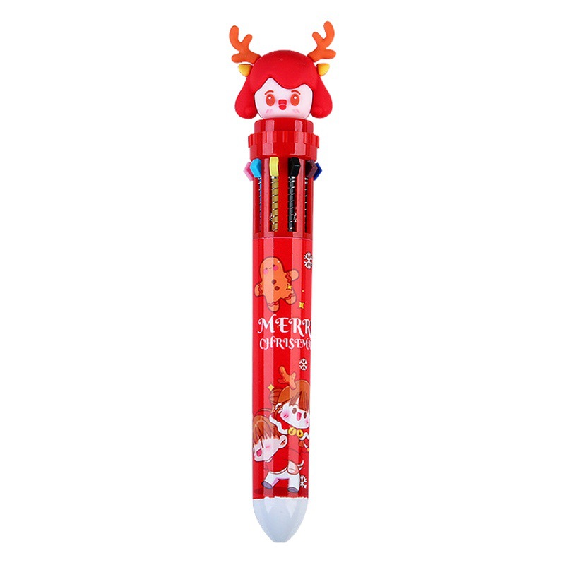 Christmas 10 Color 0.5 Ballpoint Pen Pupils Press Color Pen Ten Color in One Santa Claus Press Ballpoint Pen