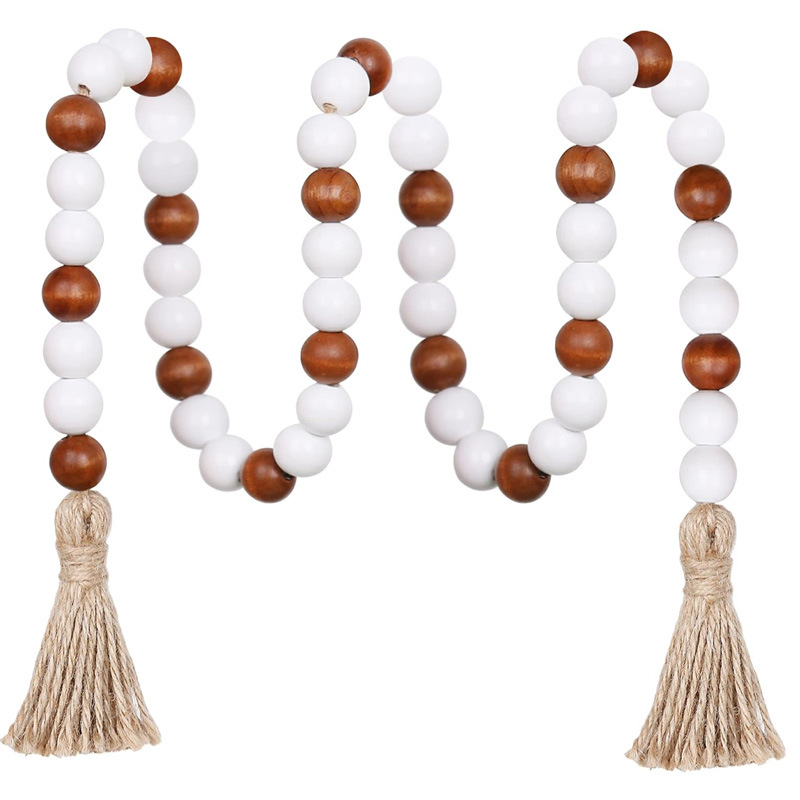 Wooden beads Garland 39inch farmhouse beaded with tassel bohemian beaded layered tray decorative beaded