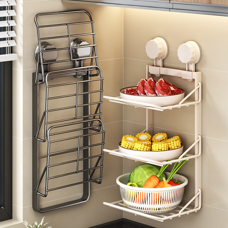 Kitchen Wall Hanging Hole-free Powerful Suction Cup Multi-functional Foldable Storage and Arrangement Multi-layer Storage Shelf