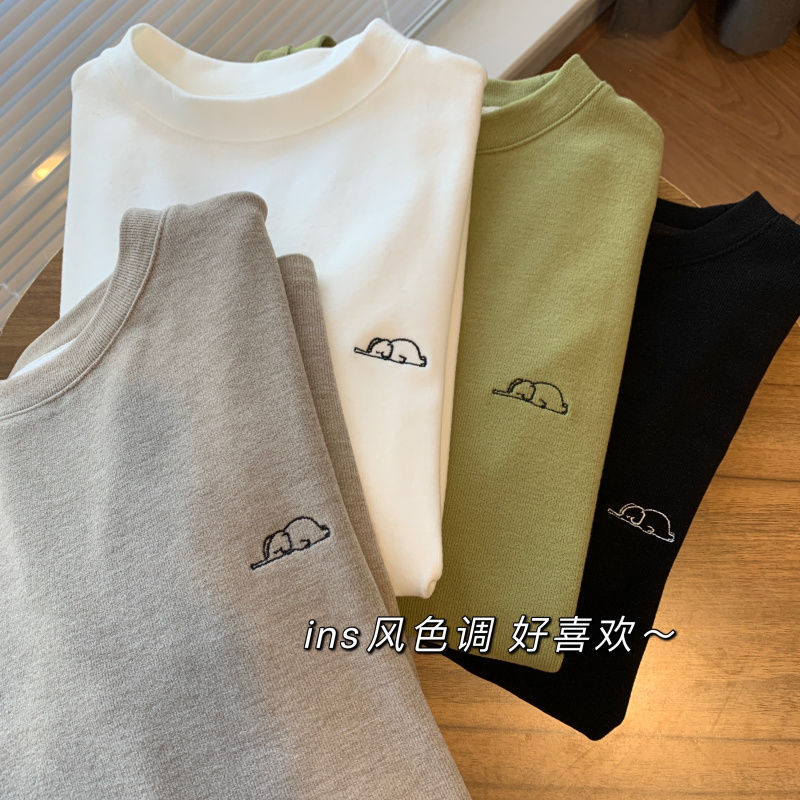 Self-retaining soft waxy double-sided sanding heating velvet thick warm thickened slim round neck long sleeve bottoming T autumn and winter women
