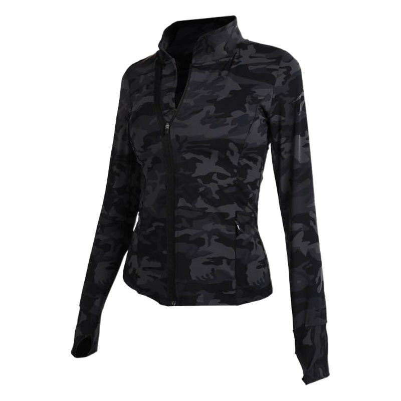 Cross-border European and American Fashion Fitness Wear Running Training Long Sleeve Top Internet Celebrity Yoga Wear Temperament Camouflage Zipper Jacket