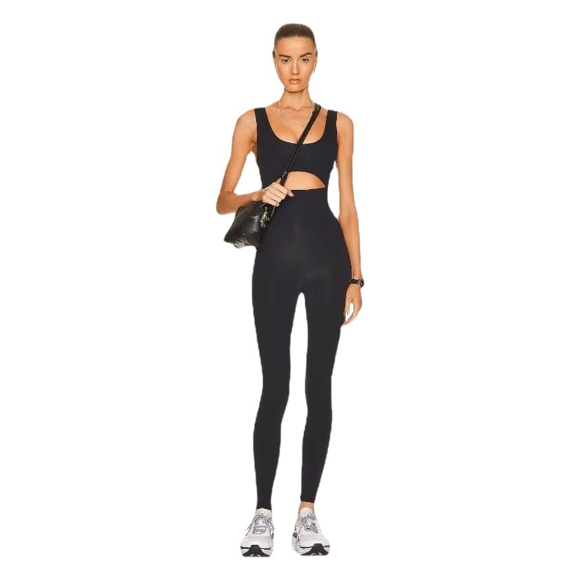 European and American New All-In-One Bodysuit Tight Fitness Suit for Women with Hollow Back Dance Pilates Yoga Clothes