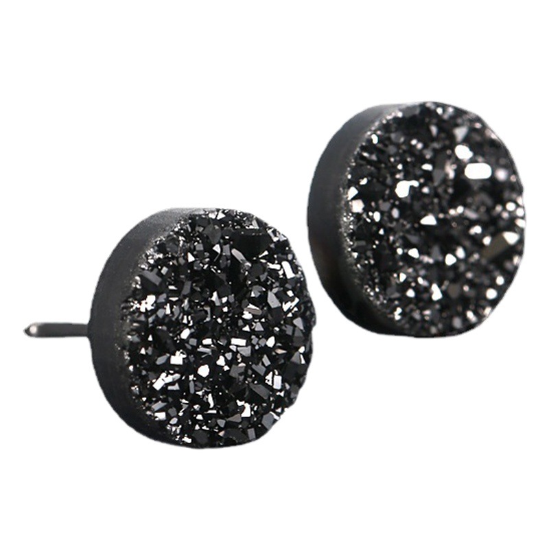 Stud Earrings Men's Trendy Black Single Korean Men's Simple Personality Temperament Crystal Cluster Internet Celebrity Women's Earrings