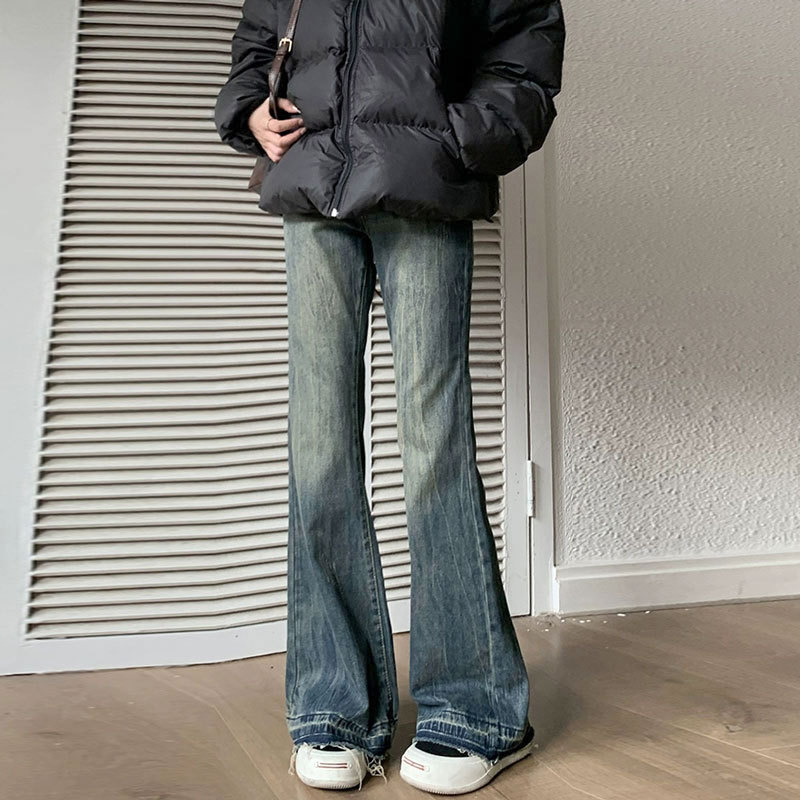 Women's American-Style Flared Jeans with a Slight Flare, Raw Hem, Slim Fit, Plus Size, Vintage High-Waisted Bell-Bottom Pants