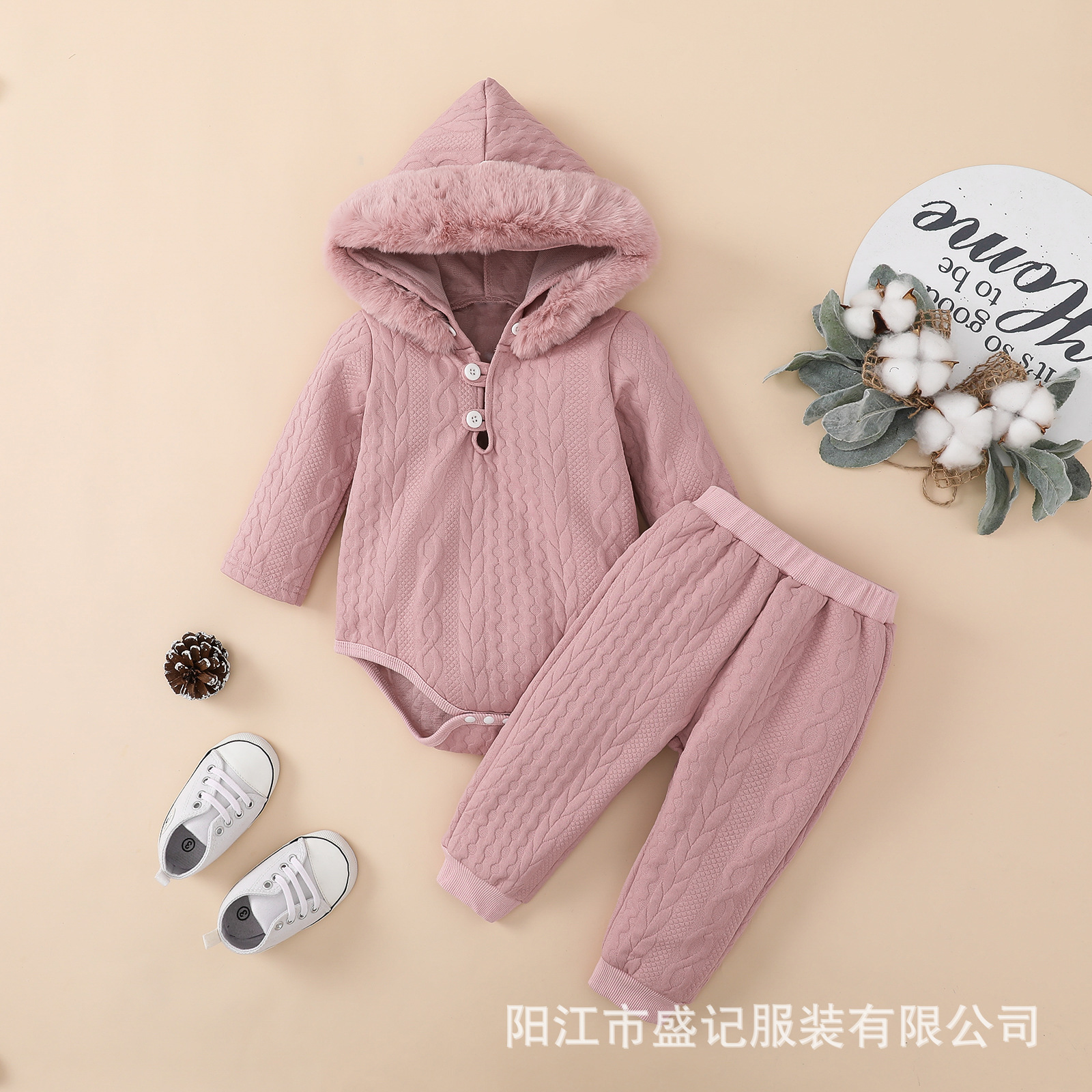 Picture of Cross-Border E-Commerce Specializes in Amazon Temu Baby Newborn Tiktok Winter Hooded Rompers Two-Piece Set