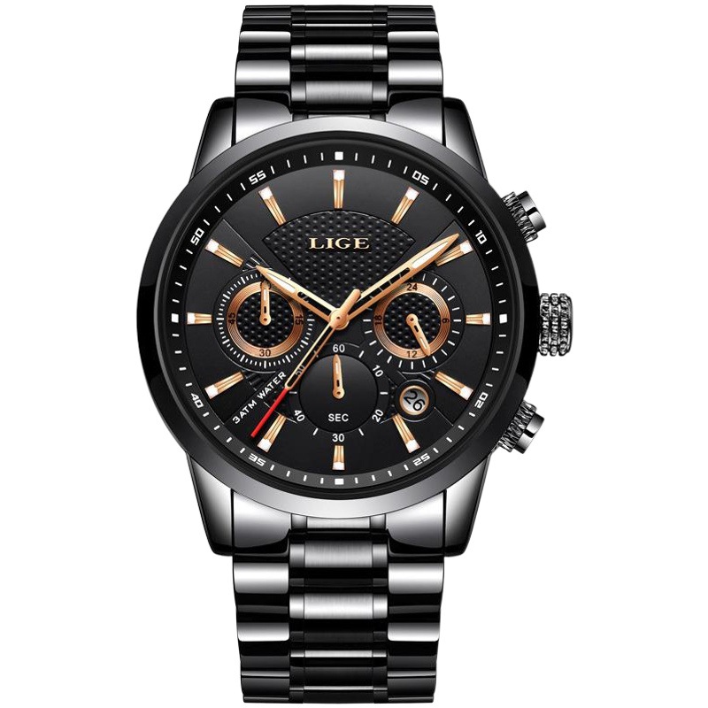 2023 Foreign Trade LIGE Men's Sports Quartz Watch Waterproof Steel Belt Eyes Multifunctional Watch Business Watch