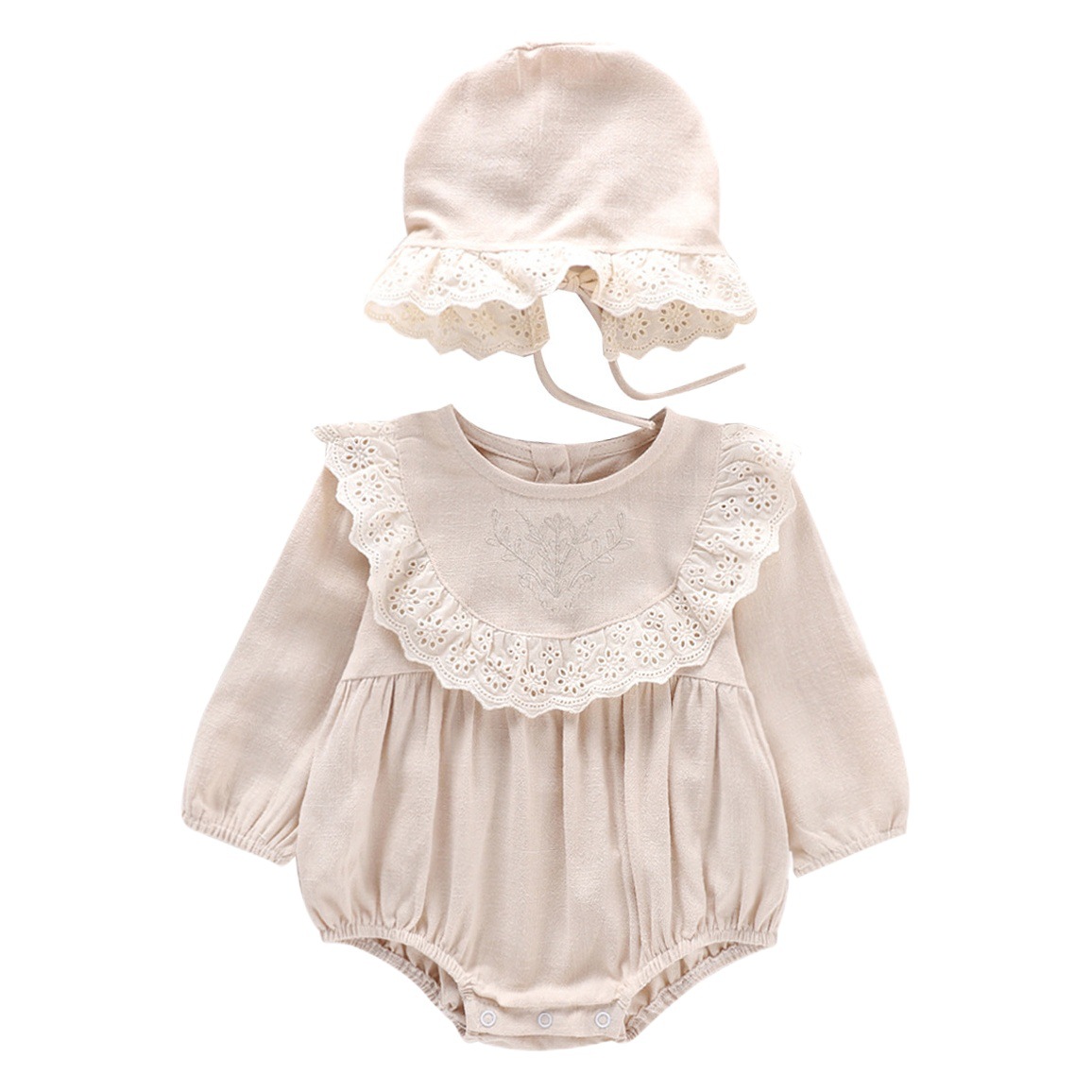 Baby Autumn long-sleeved jumpsuit girl Korean style western style lace triangle bag fart romper baby Autumn romper