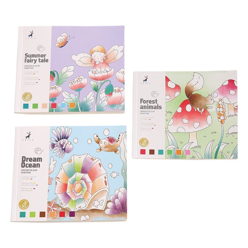 Creative Watercolor Coloring Book Gouache Graffiti Picture Book Cartoon Note Kidsren's Drawing Book Comes with Pigment Watercolor Drawing Paper